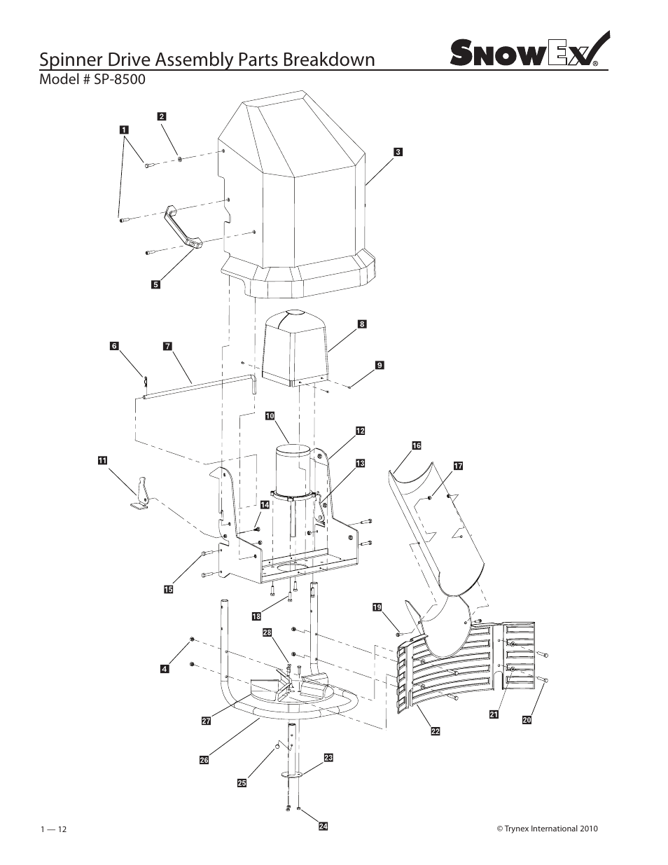 Spinner drive assembly parts breakdown | SnowEx SP-8500 User Manual | Page 12 / 34