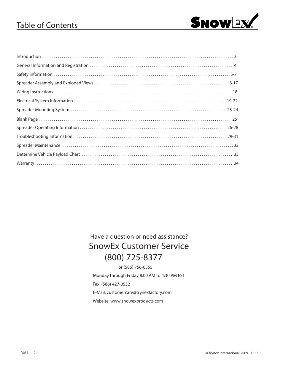 SnowEx SP-8500 User Manual | Page 2 / 34