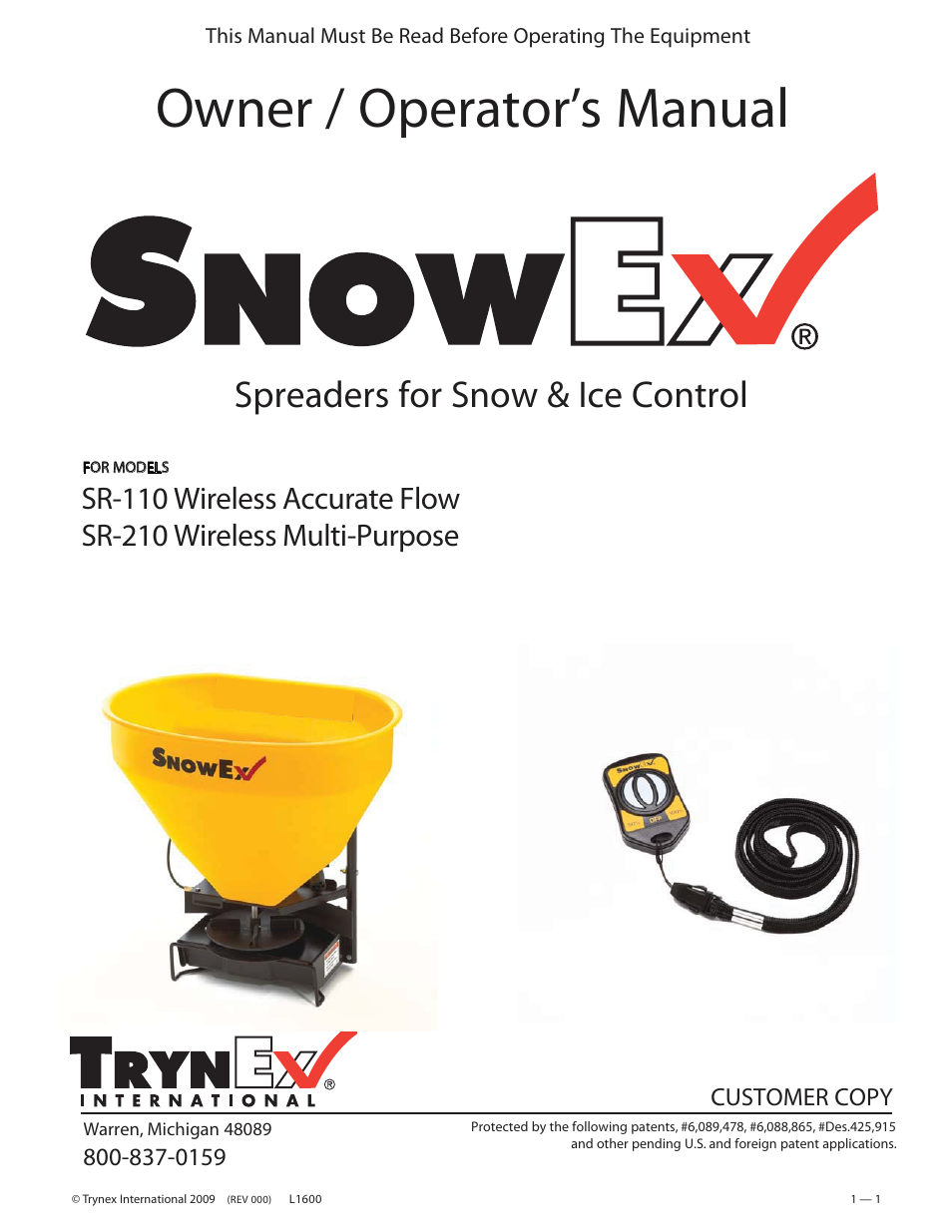 SnowEx SR-210 User Manual | 28 pages