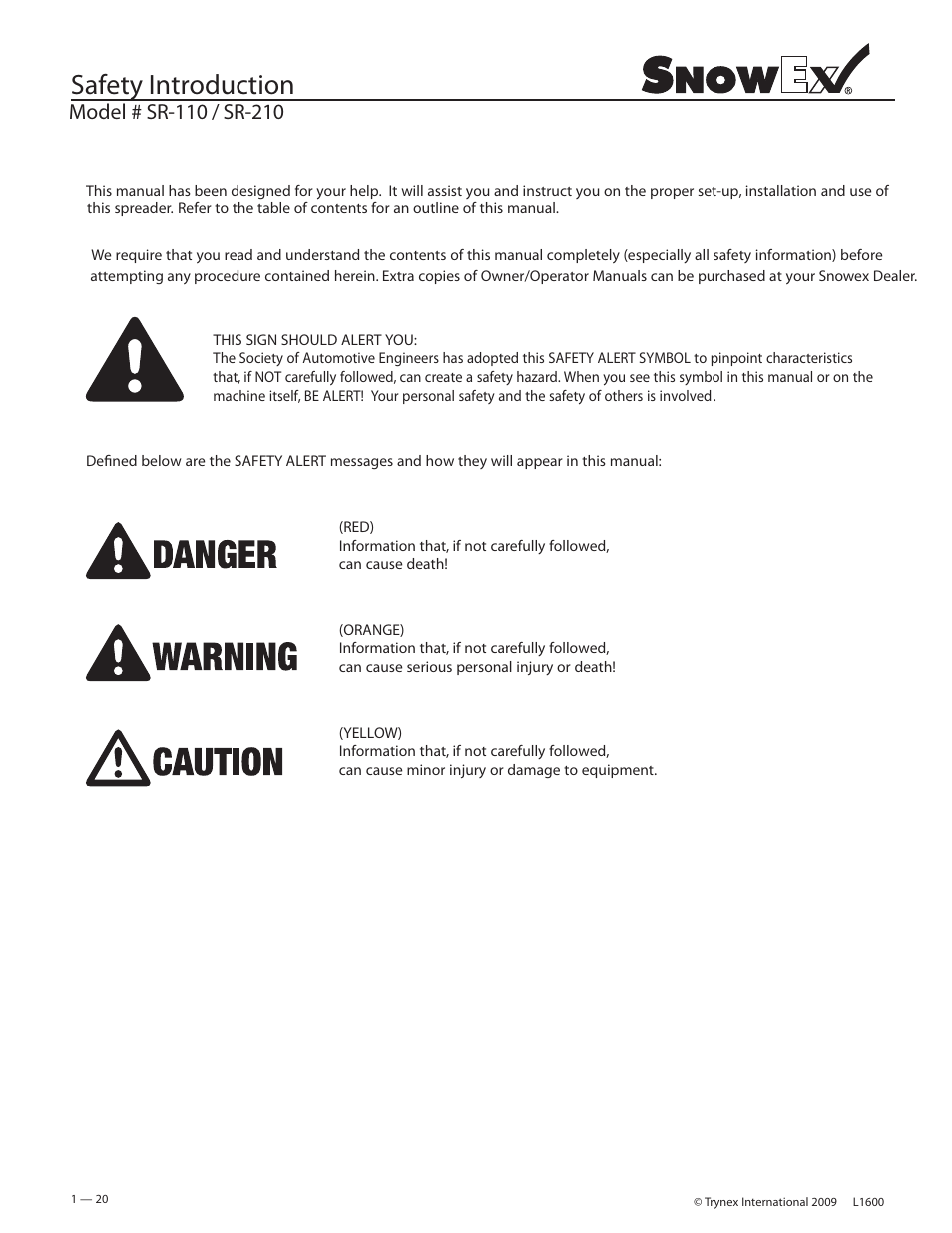 Safety introduction | SnowEx SR-210 User Manual | Page 20 / 28