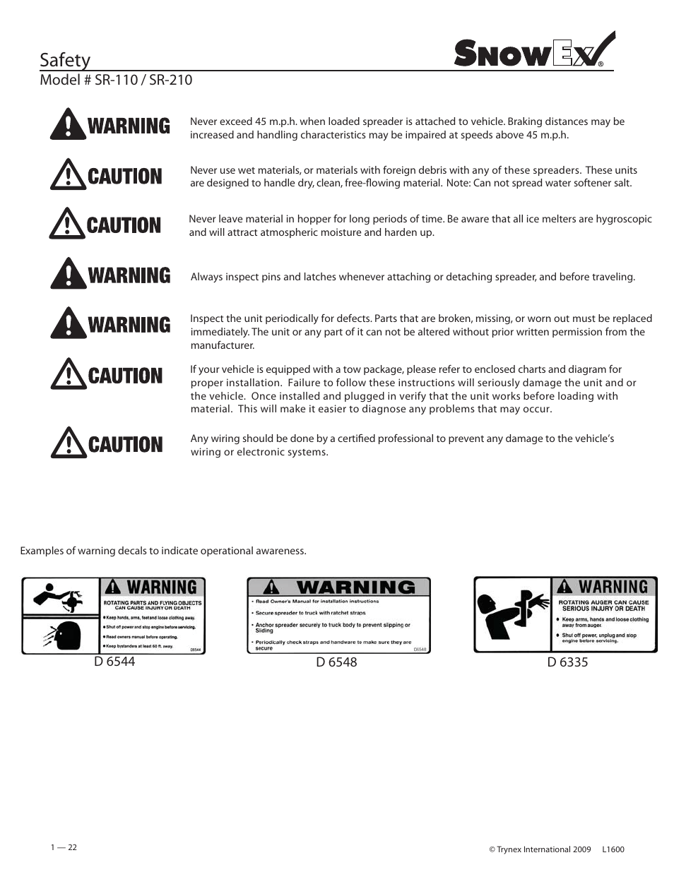 Safety | SnowEx SR-210 User Manual | Page 22 / 28