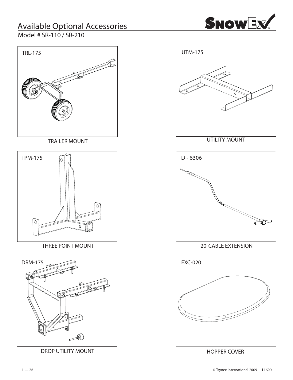 Available optional accessories | SnowEx SR-210 User Manual | Page 26 / 28