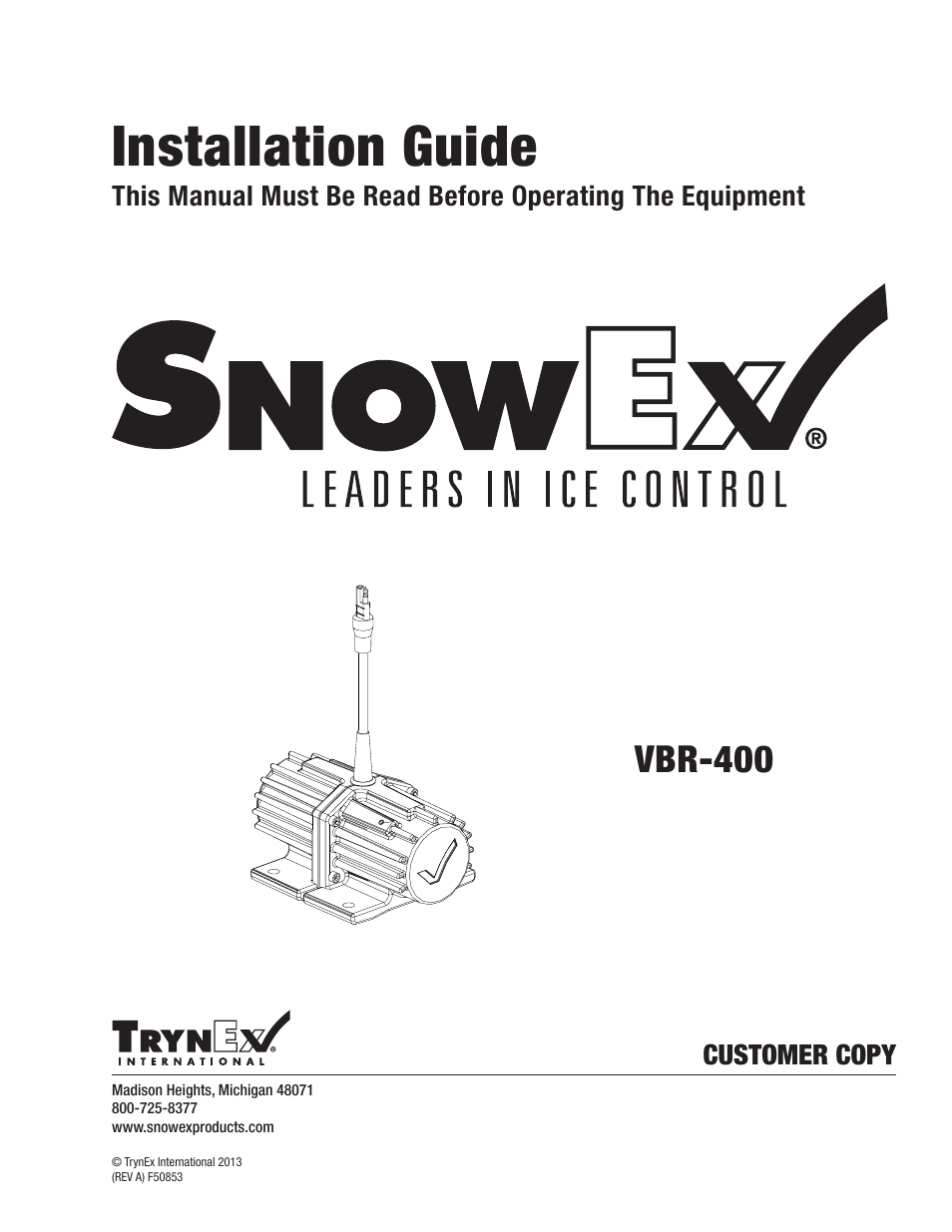 SnowEx VBR-400 User Manual | 12 pages