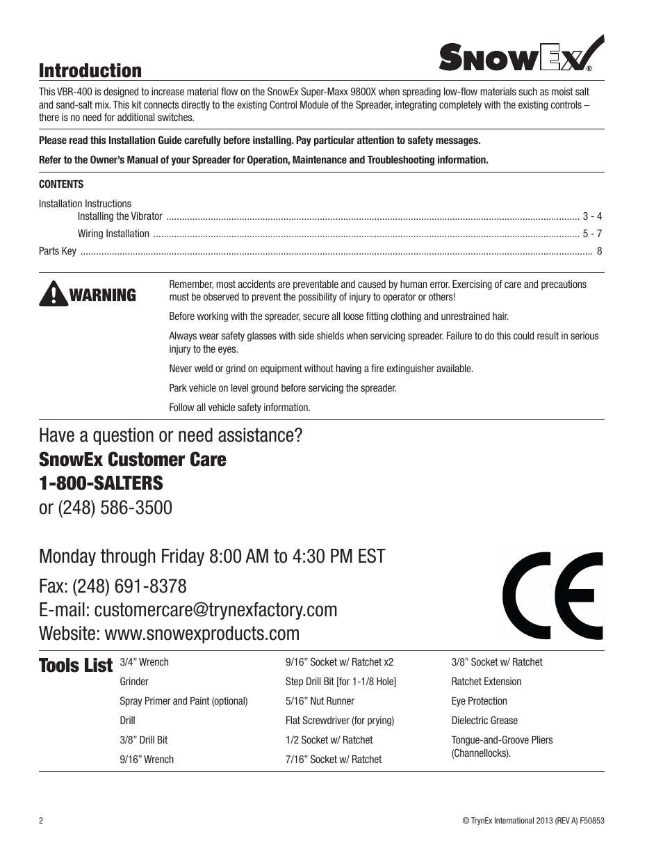 Tools list | SnowEx VBR-400 User Manual | Page 2 / 12