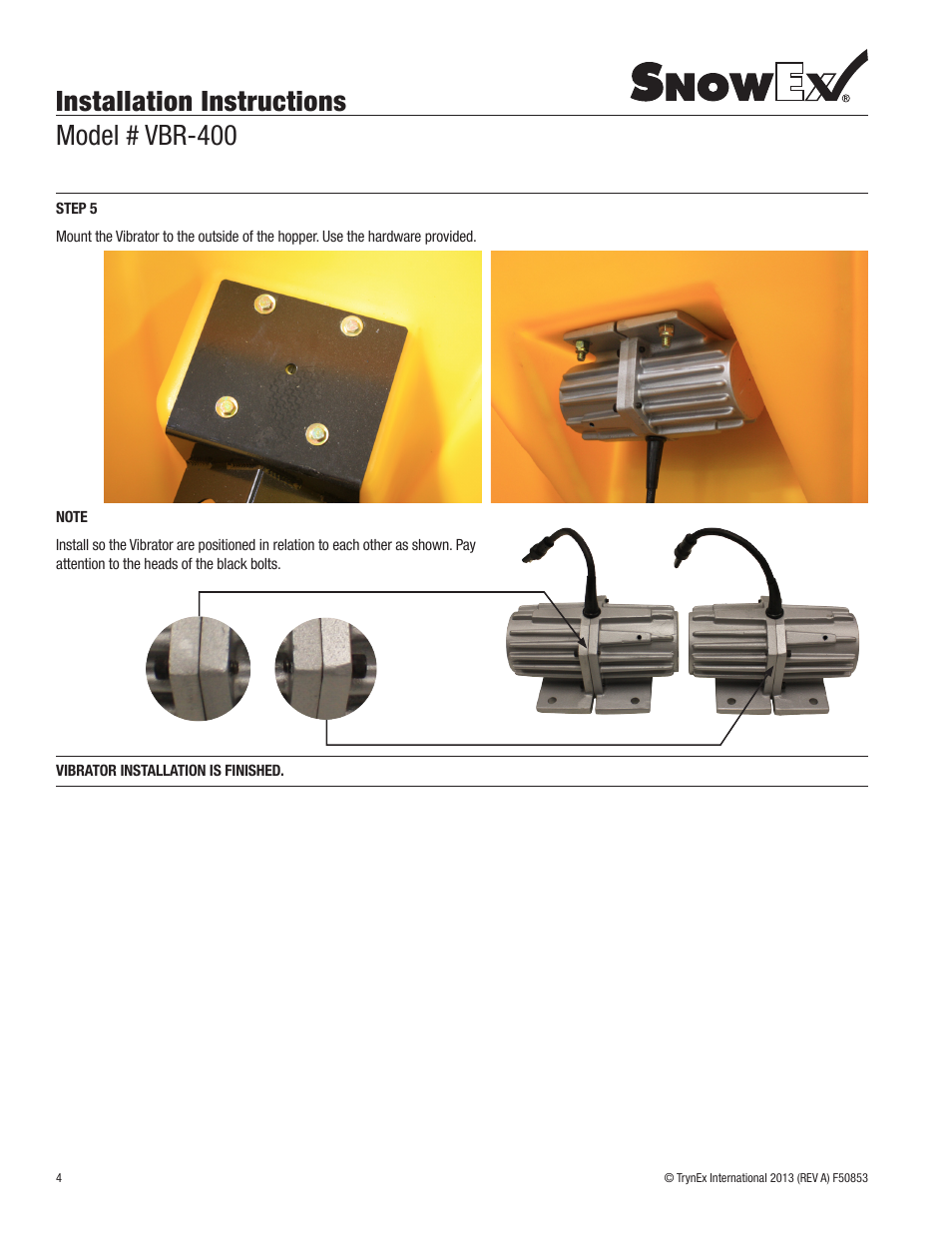 Installation instructions model # vbr-400 | SnowEx VBR-400 User Manual | Page 4 / 12