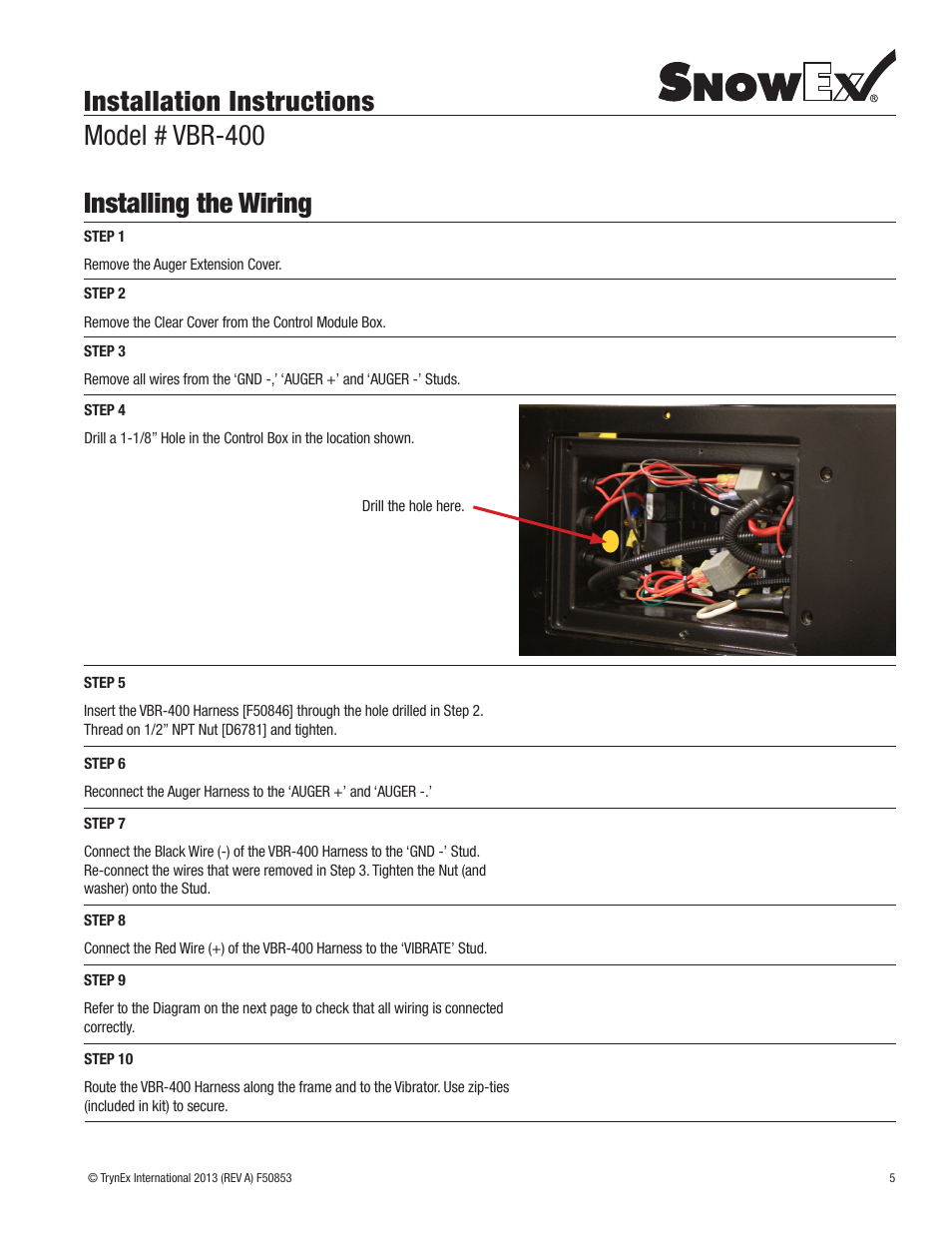 Installation instructions model # vbr-400, Installing the wiring | SnowEx VBR-400 User Manual | Page 5 / 12