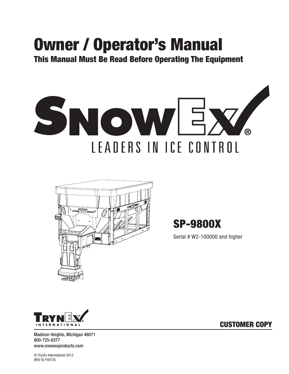 SnowEx SP-9800X User Manual | 40 pages