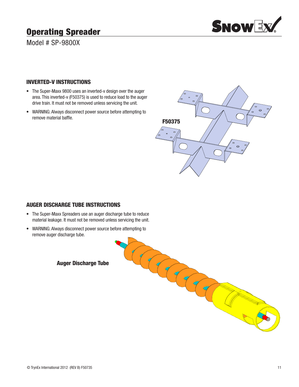 Operating spreader, Model # sp-9800x | SnowEx SP-9800X User Manual | Page 11 / 40