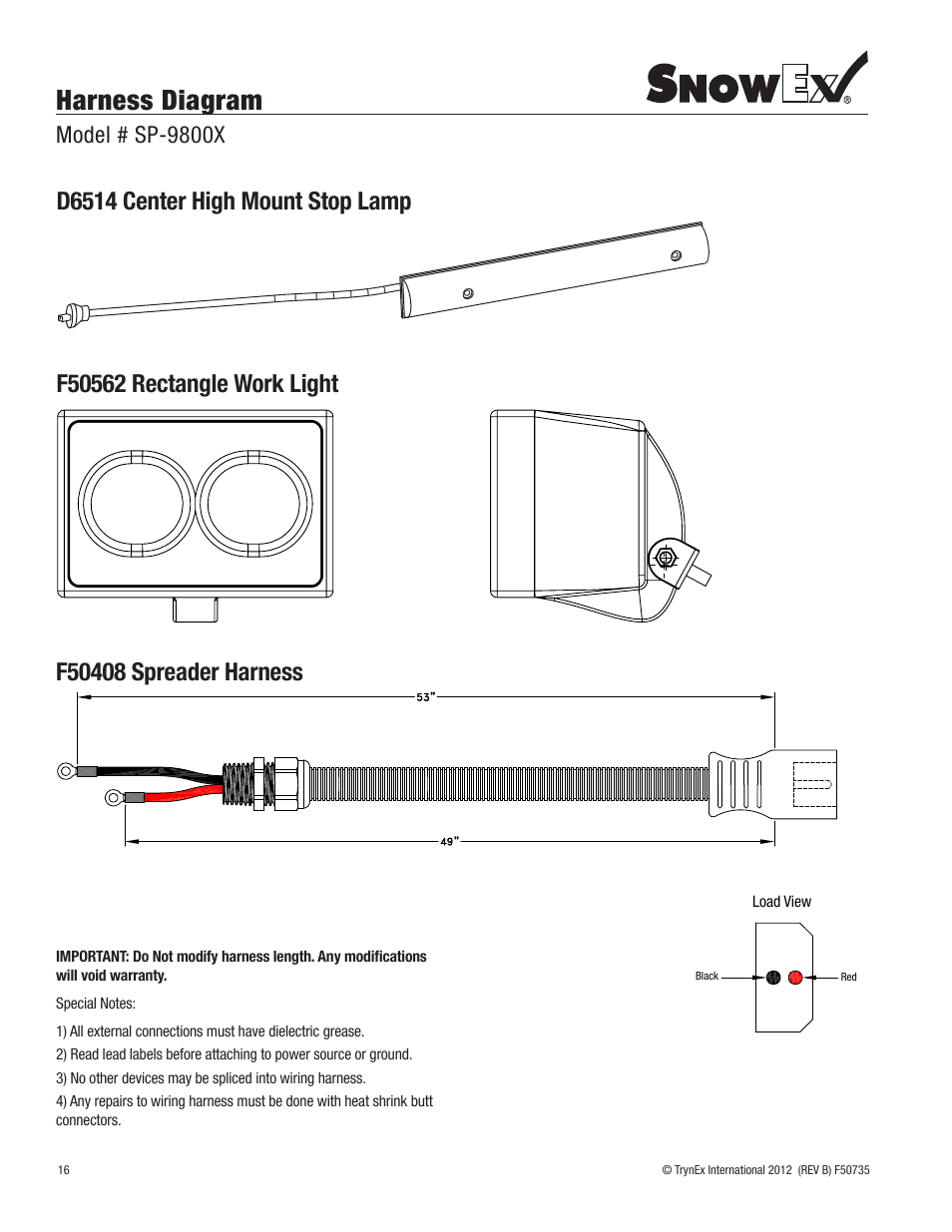 Harness diagram, Model # sp-9800x | SnowEx SP-9800X User Manual | Page 16 / 40