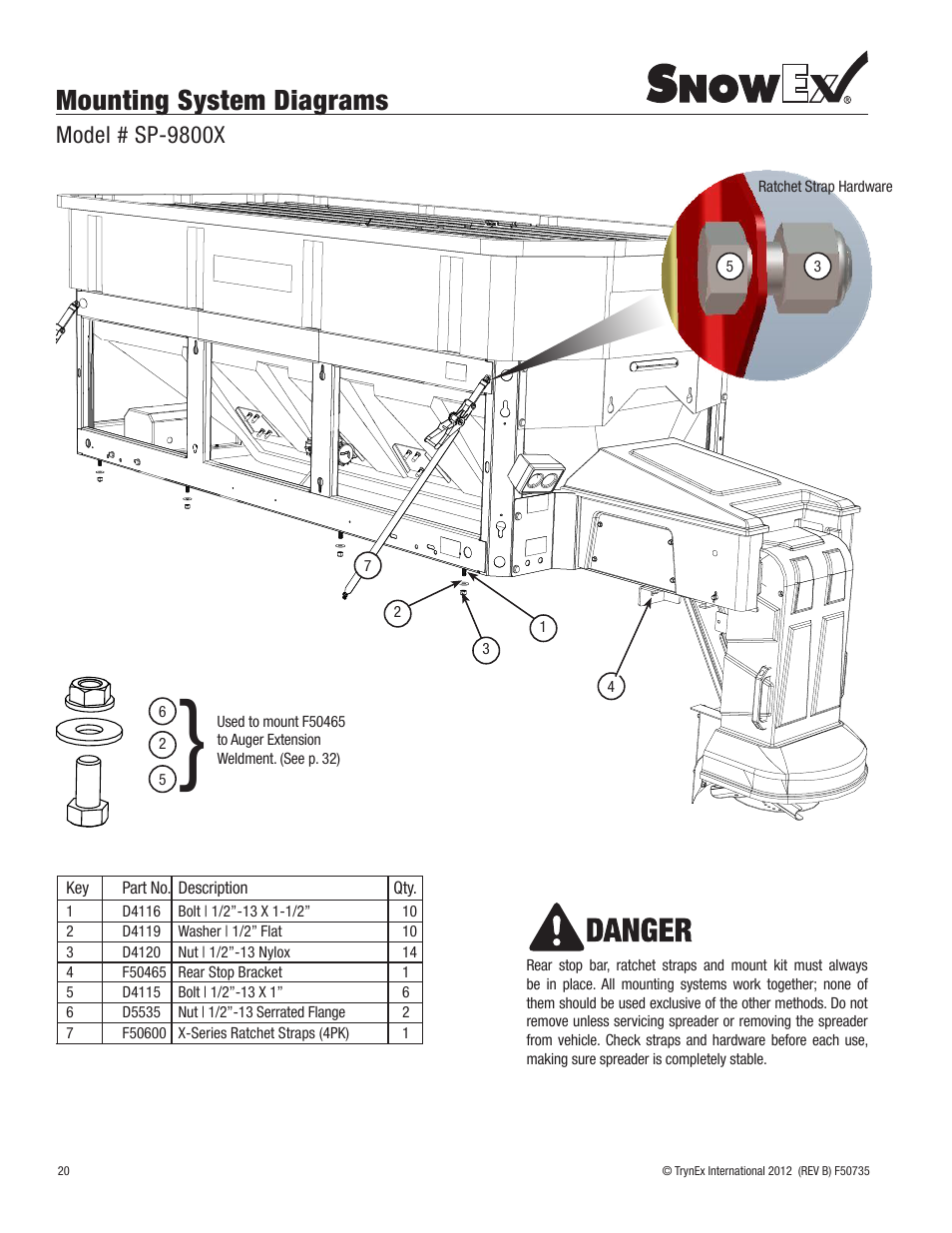 Mounting system diagrams, Model # sp-9800x | SnowEx SP-9800X User Manual | Page 20 / 40