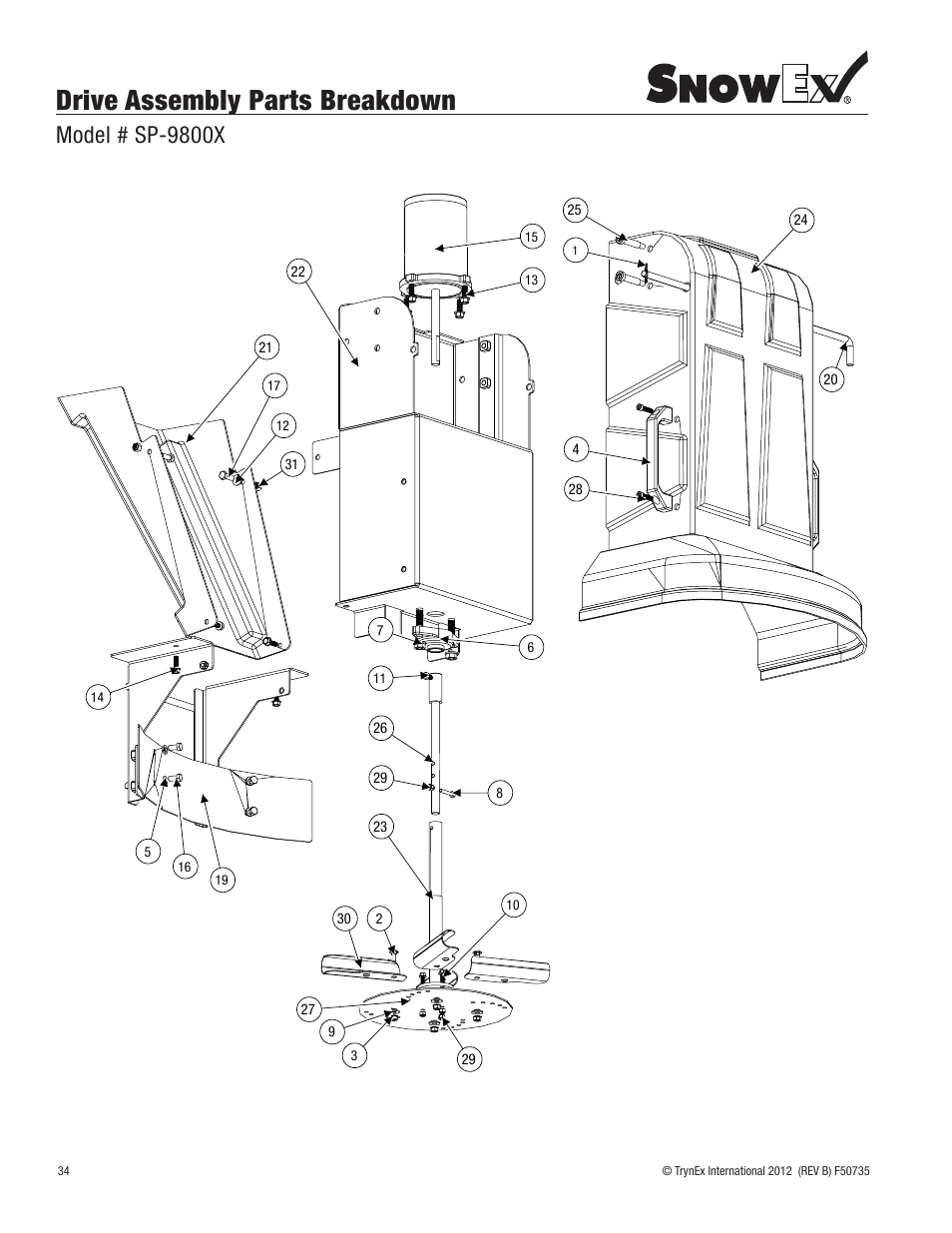 Drive assembly parts breakdown, Model # sp-9800x | SnowEx SP-9800X User Manual | Page 34 / 40
