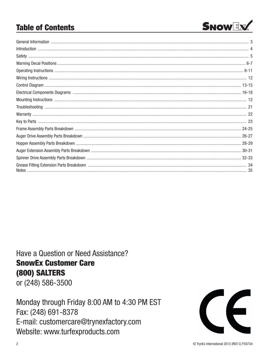 SnowEx SP-9500X User Manual | Page 2 / 40