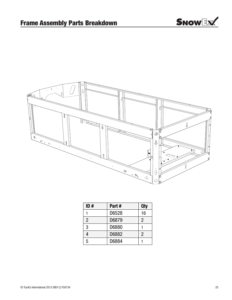 Frame assembly parts breakdown | SnowEx SP-9500X User Manual | Page 25 / 40