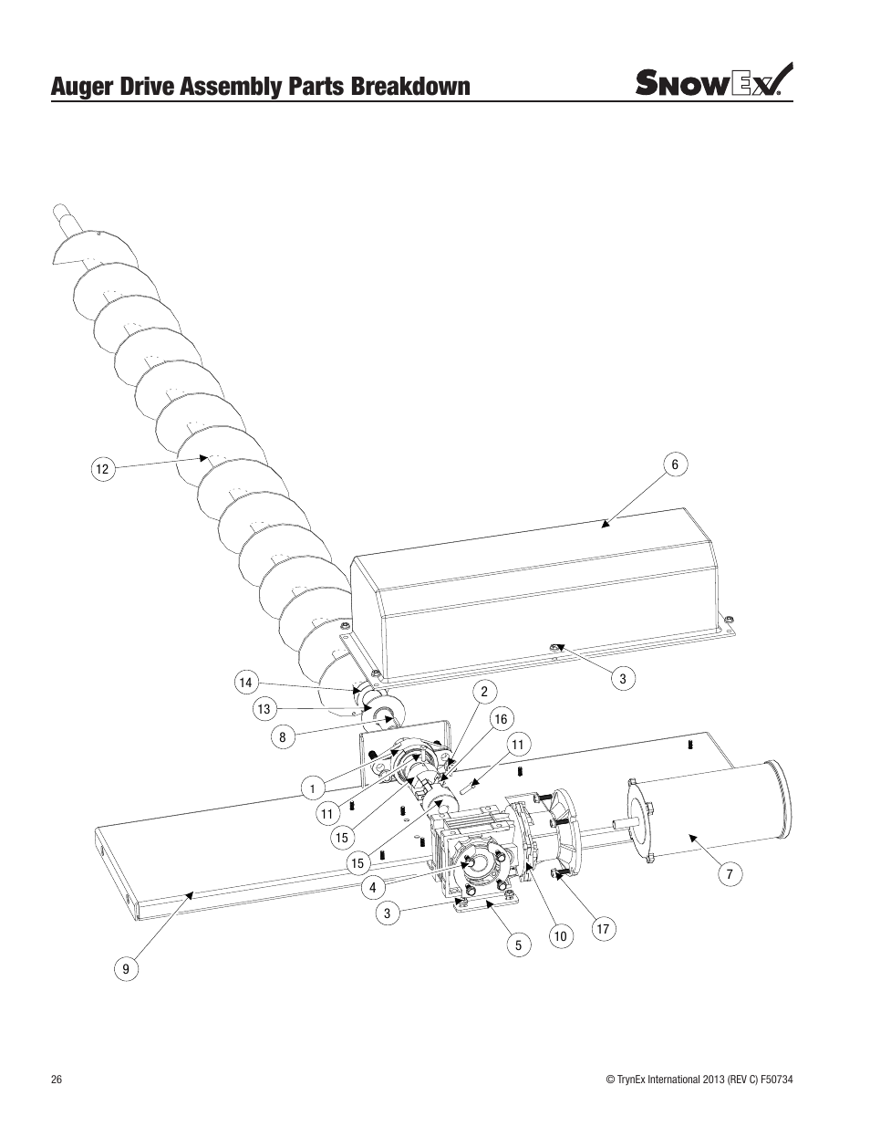 Auger drive assembly parts breakdown | SnowEx SP-9500X User Manual | Page 26 / 40