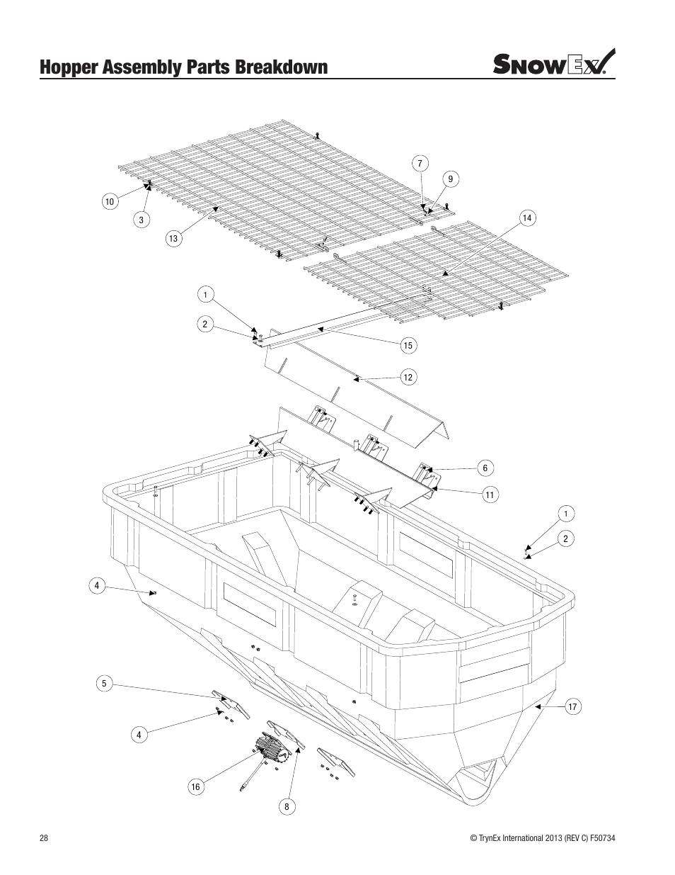 Hopper assembly parts breakdown | SnowEx SP-9500X User Manual | Page 28 / 40