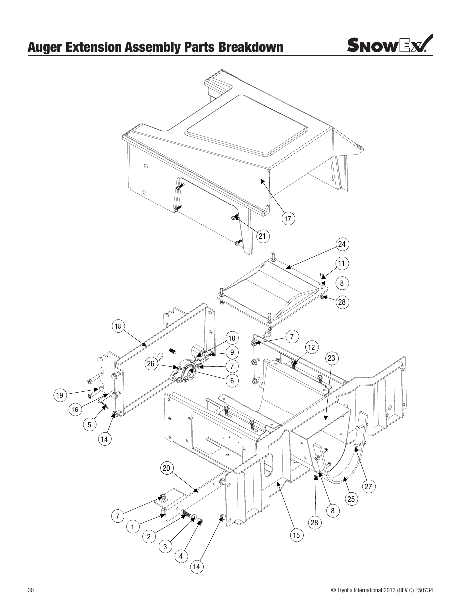 Auger extension assembly parts breakdown | SnowEx SP-9500X User Manual | Page 30 / 40
