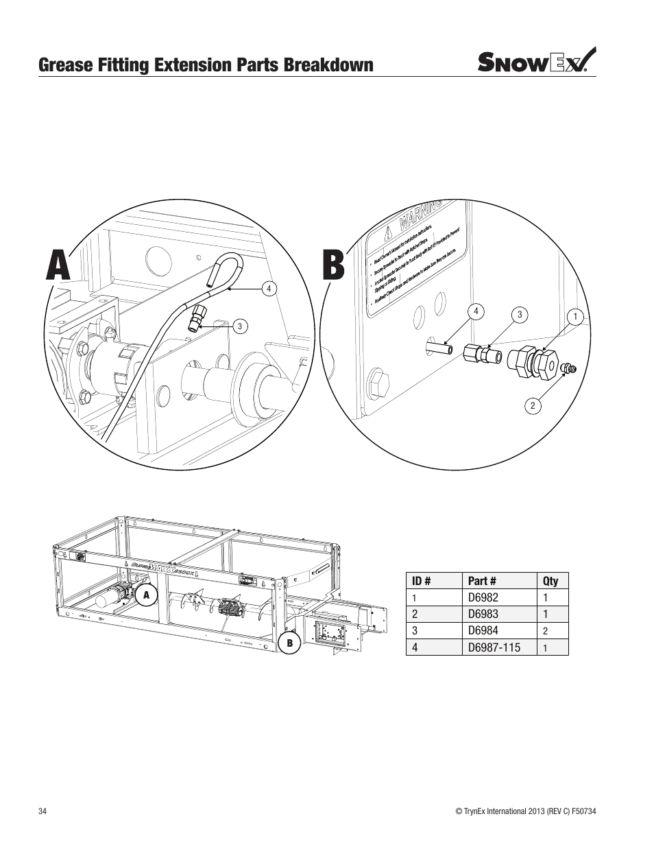 Grease fitting extension parts breakdown | SnowEx SP-9500X User Manual | Page 34 / 40