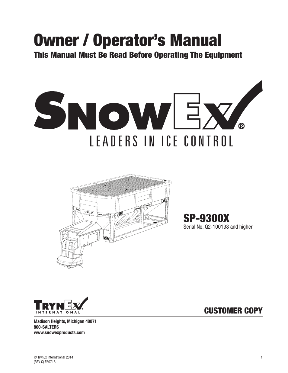 SnowEx SP-9300X User Manual | 40 pages