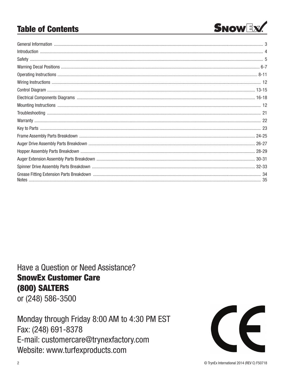 SnowEx SP-9300X User Manual | Page 2 / 40