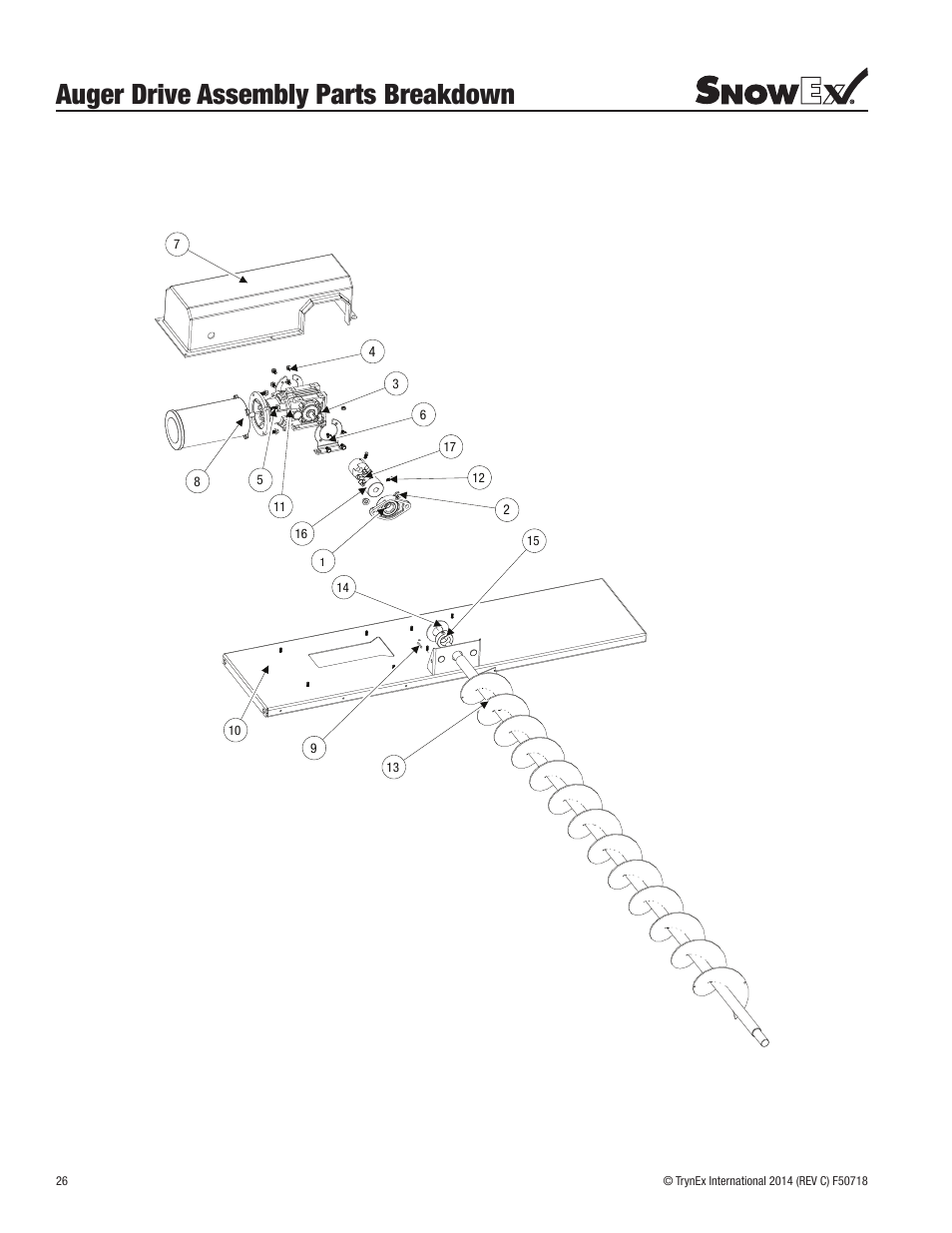Auger drive assembly parts breakdown | SnowEx SP-9300X User Manual | Page 26 / 40