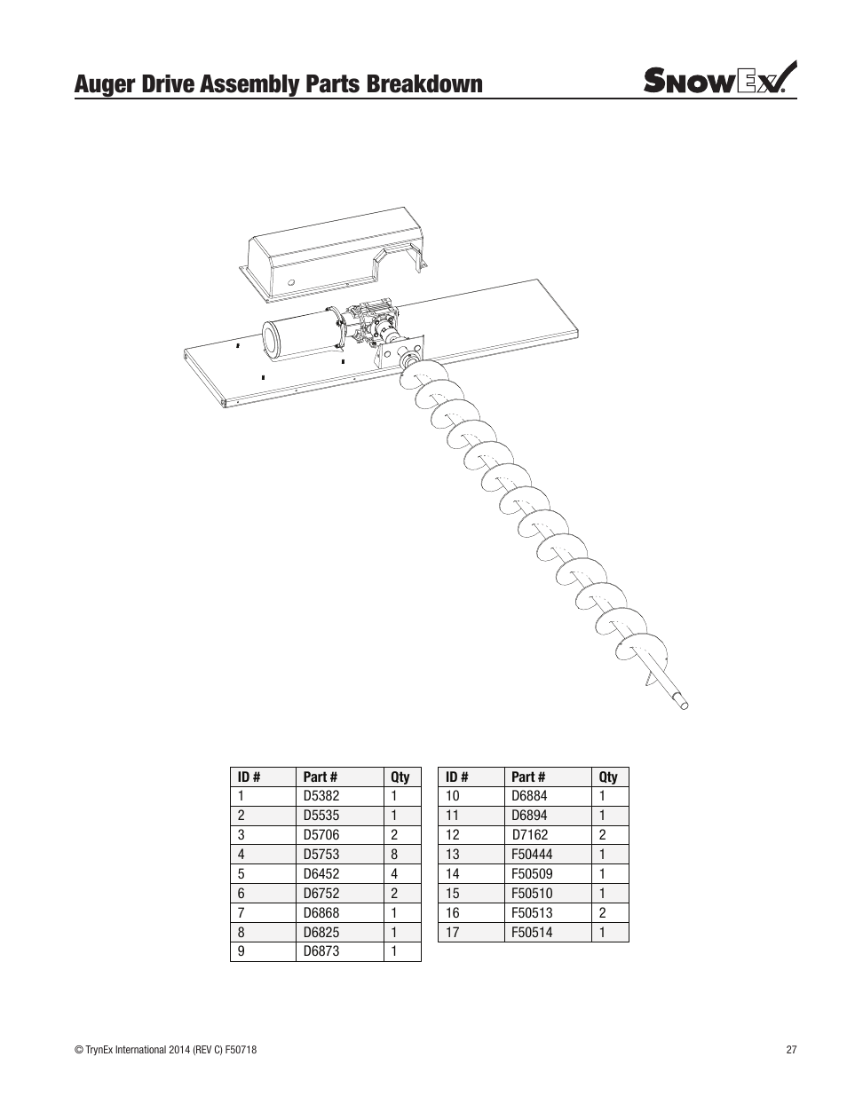 Auger drive assembly parts breakdown | SnowEx SP-9300X User Manual | Page 27 / 40