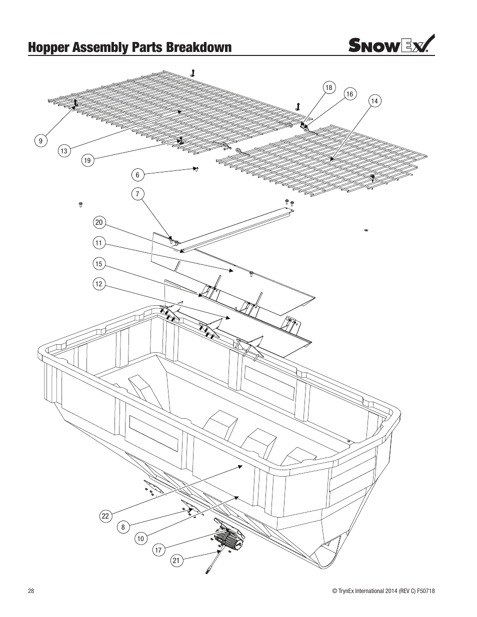 Hopper assembly parts breakdown | SnowEx SP-9300X User Manual | Page 28 / 40