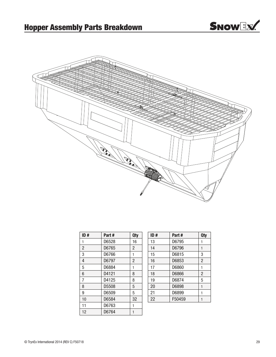 Hopper assembly parts breakdown | SnowEx SP-9300X User Manual | Page 29 / 40