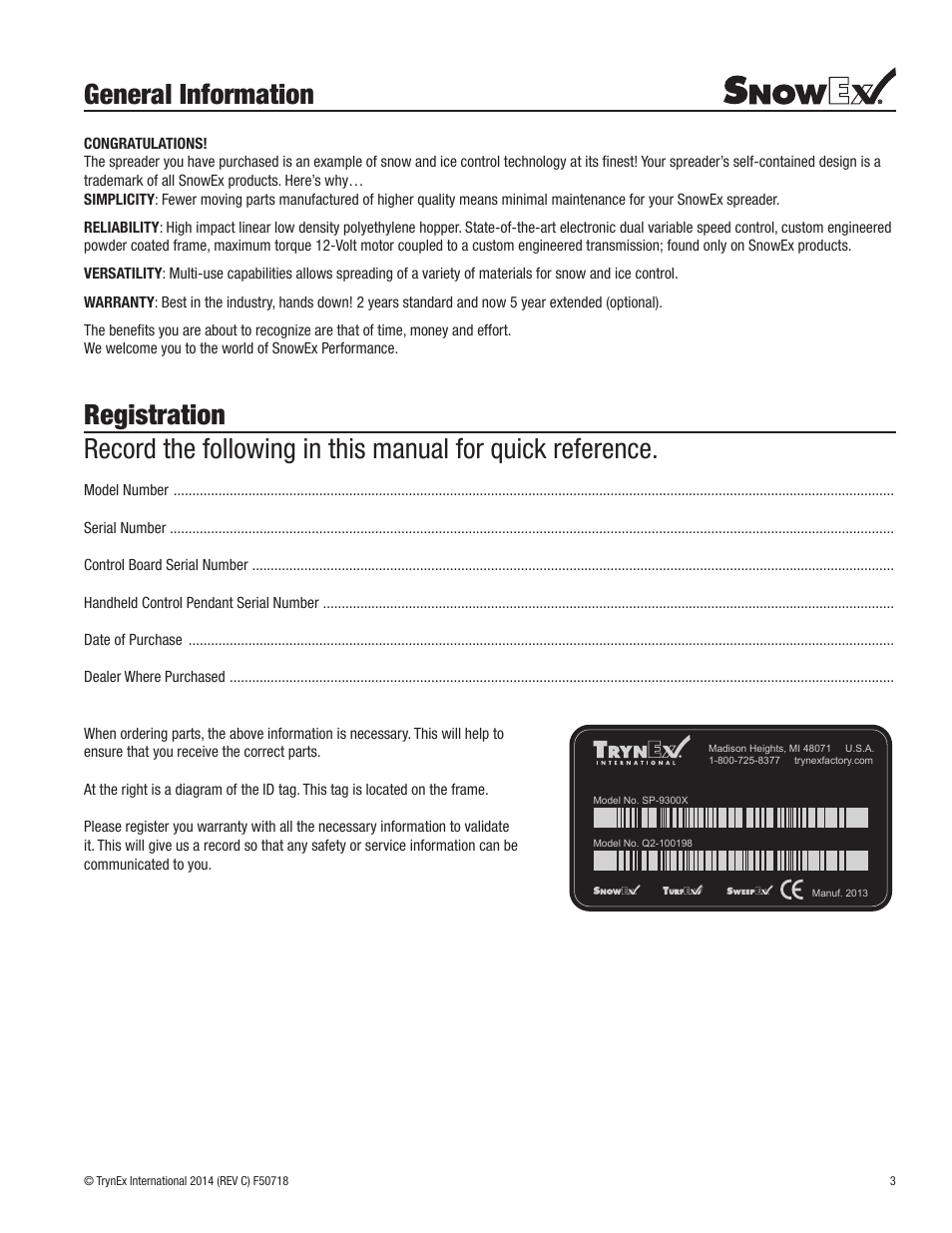 General information | SnowEx SP-9300X User Manual | Page 3 / 40