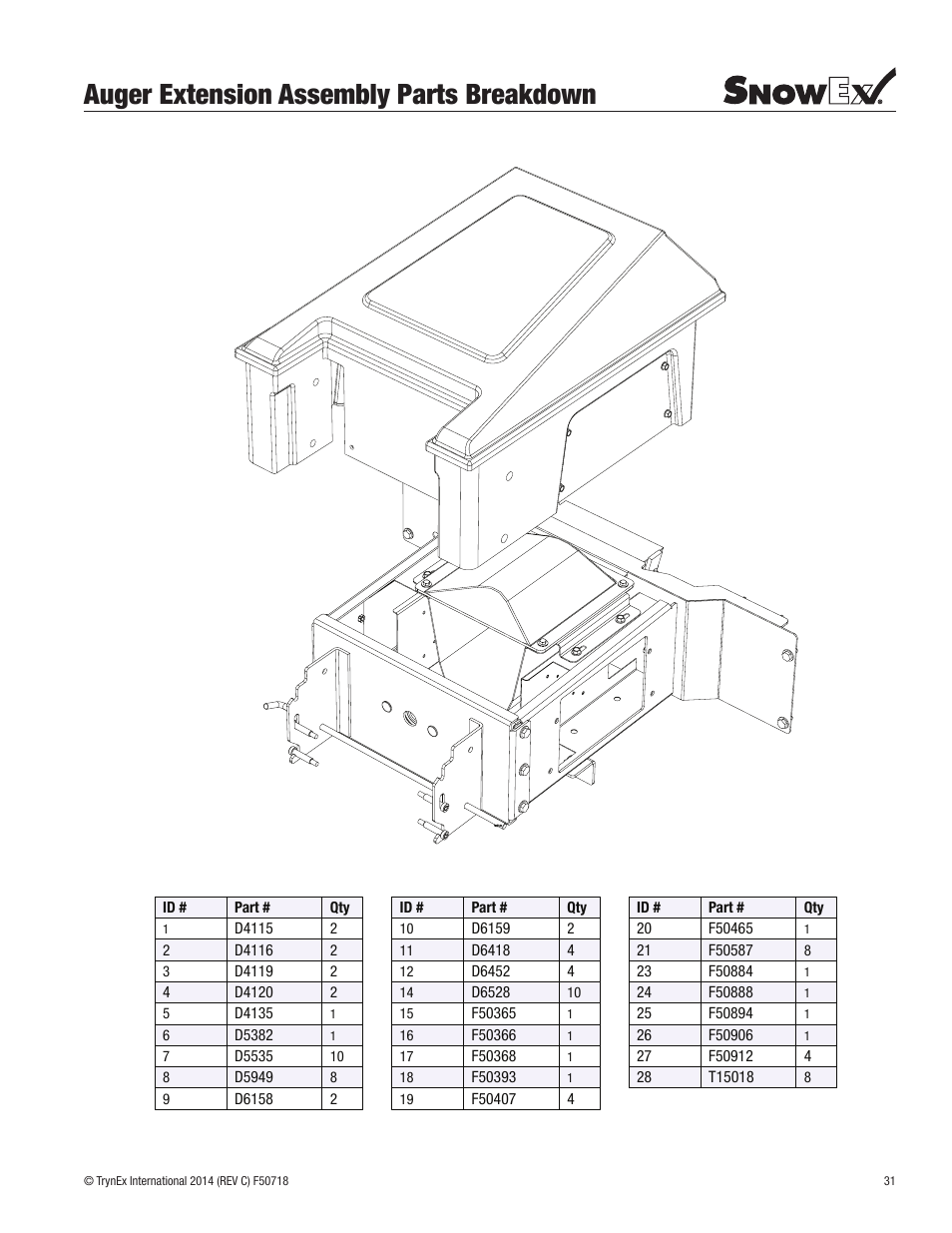 Auger extension assembly parts breakdown | SnowEx SP-9300X User Manual | Page 31 / 40
