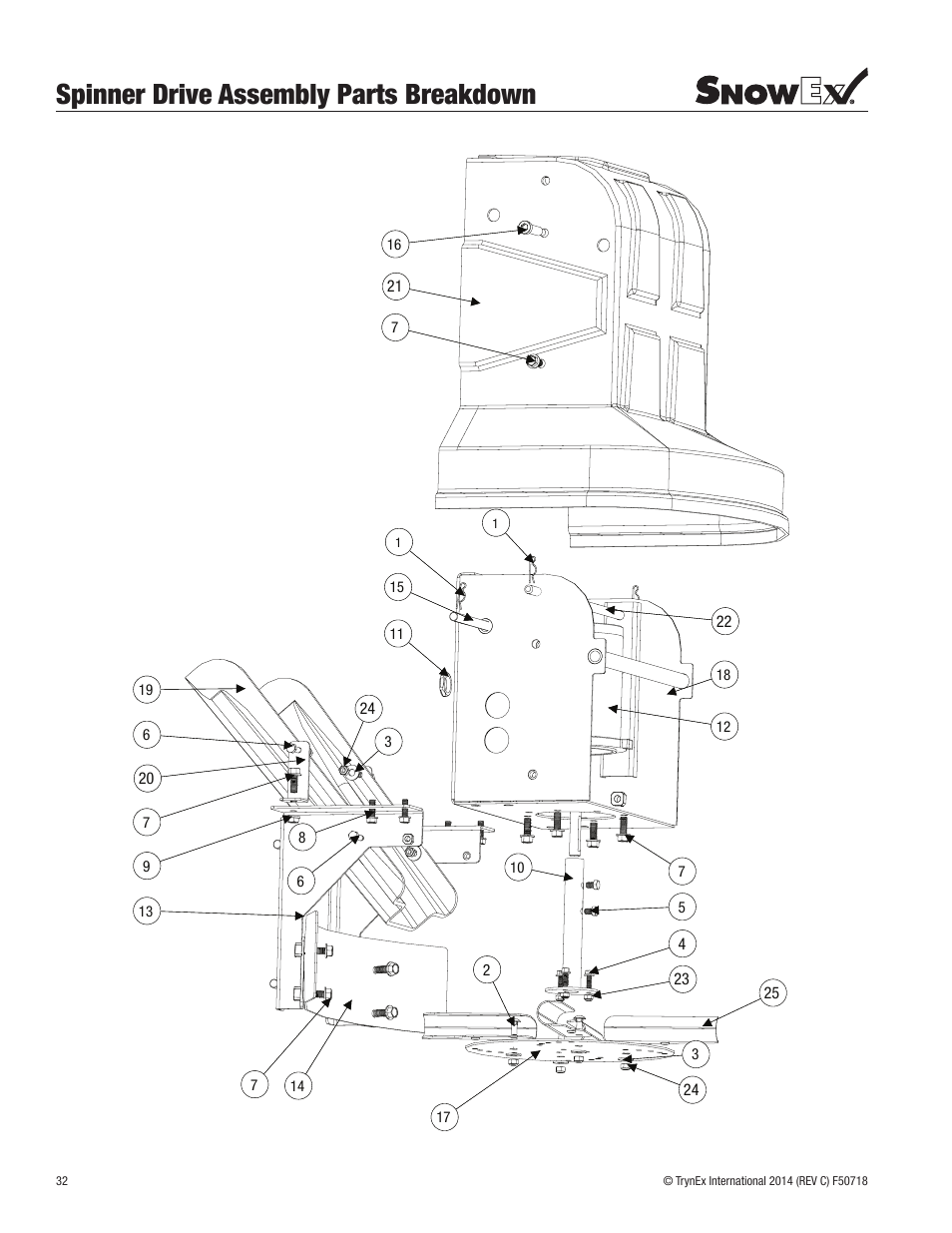 Spinner drive assembly parts breakdown | SnowEx SP-9300X User Manual | Page 32 / 40