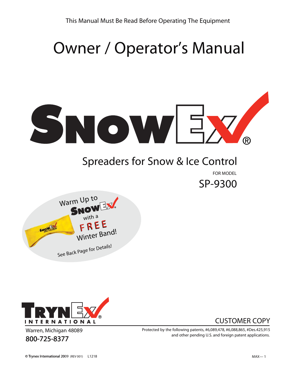 SnowEx SP-9300 User Manual | 40 pages