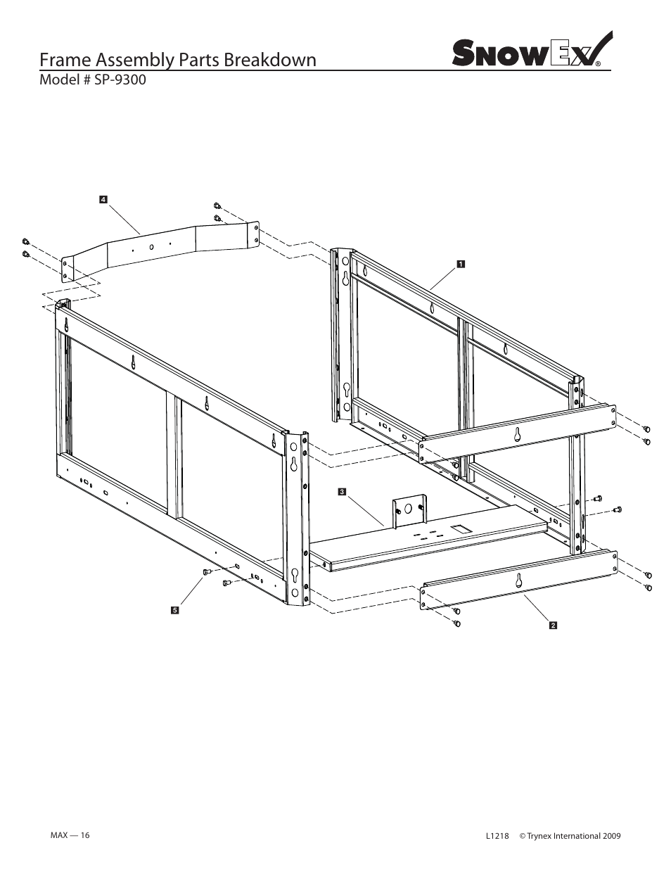 Frame assembly parts breakdown | SnowEx SP-9300 User Manual | Page 16 / 40
