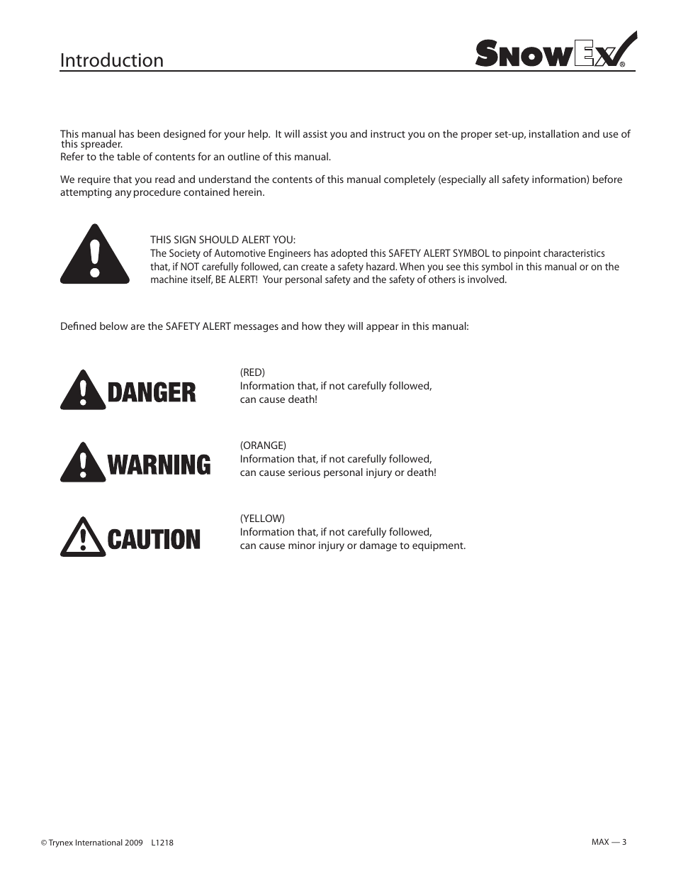 Introduction | SnowEx SP-9300 User Manual | Page 3 / 40
