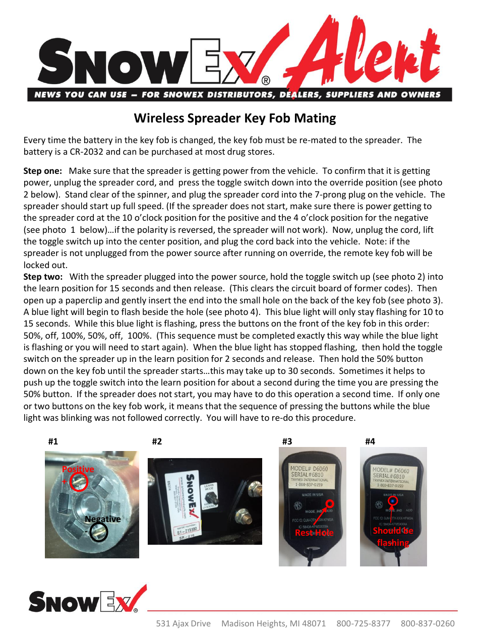 SnowEx Wireless Spreader Key Fob Mating User Manual | 1 page