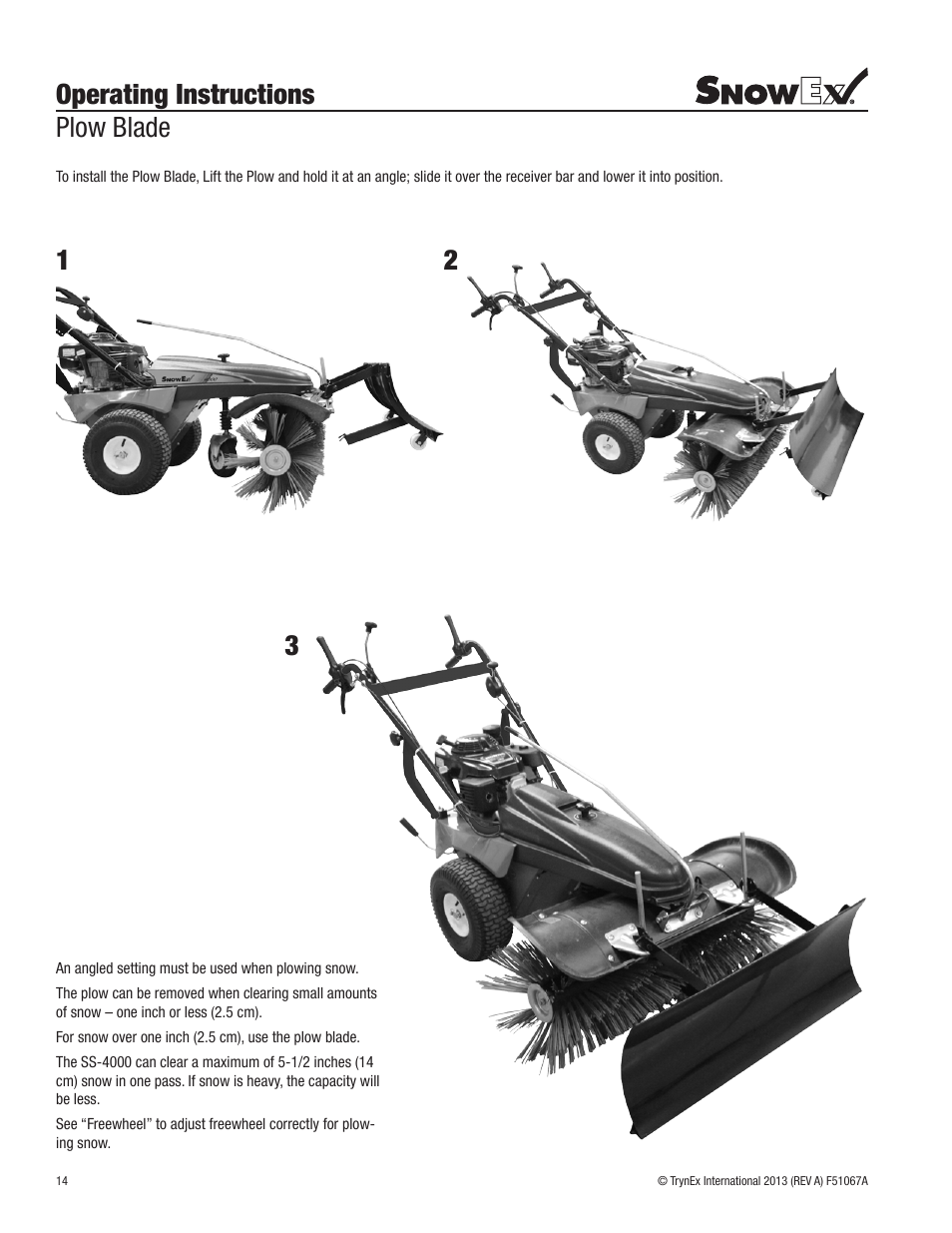 Operating instructions plow blade | SnowEx SS-4000 User Manual | Page 14 / 24