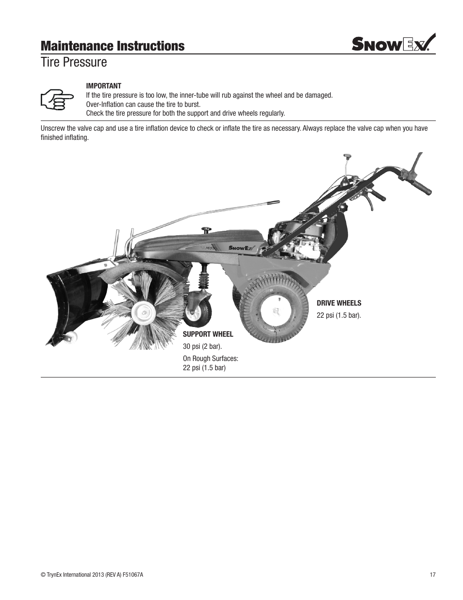 Maintenance instructions tire pressure | SnowEx SS-4000 User Manual | Page 17 / 24