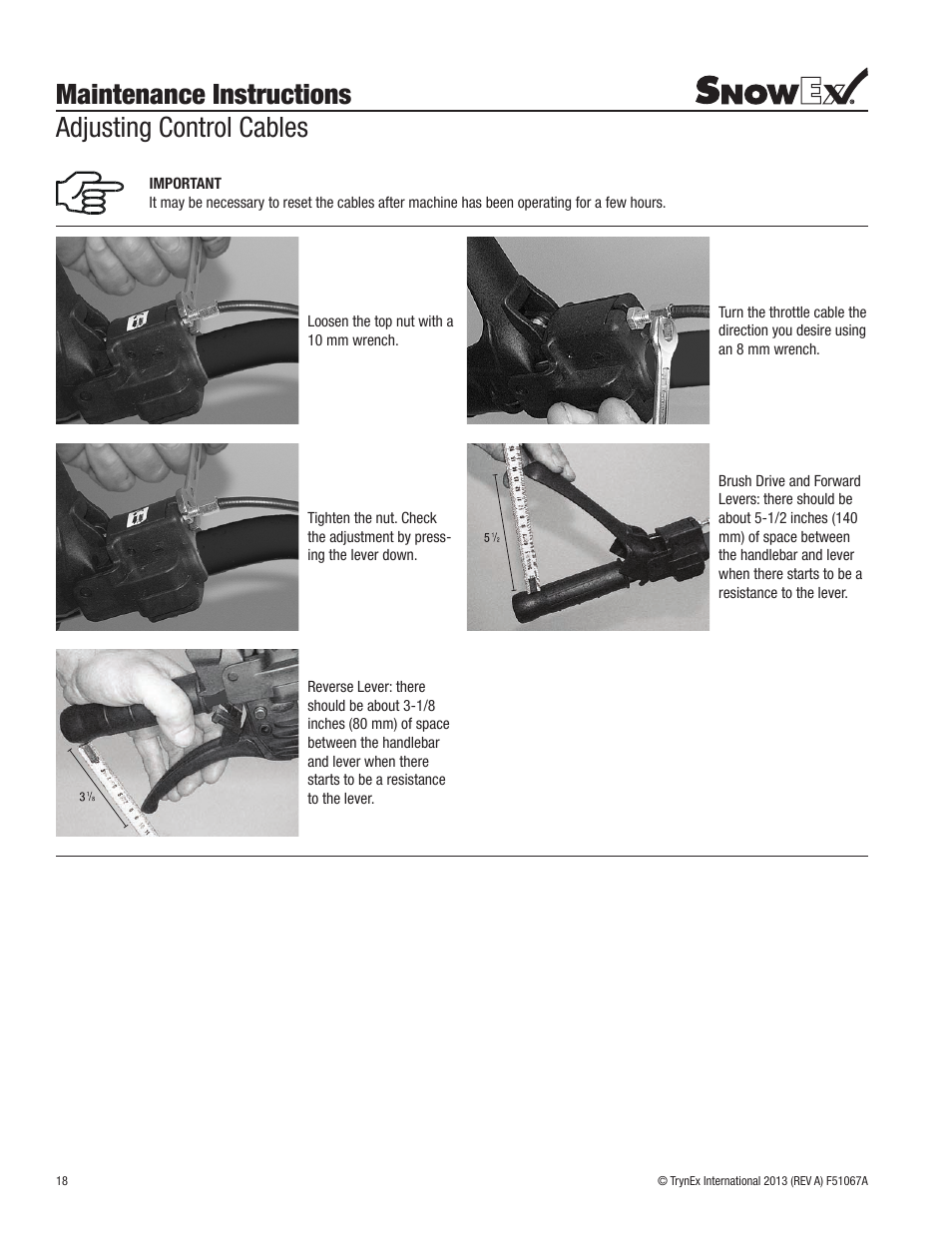 Maintenance instructions adjusting control cables | SnowEx SS-4000 User Manual | Page 18 / 24