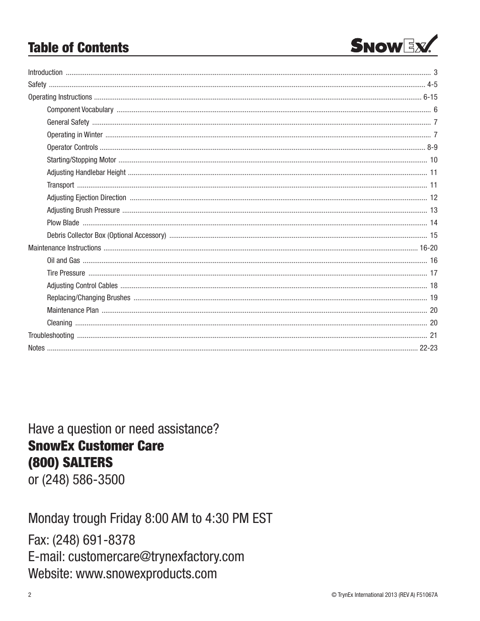 Snowex customer care (800) salters | SnowEx SS-4000 User Manual | Page 2 / 24