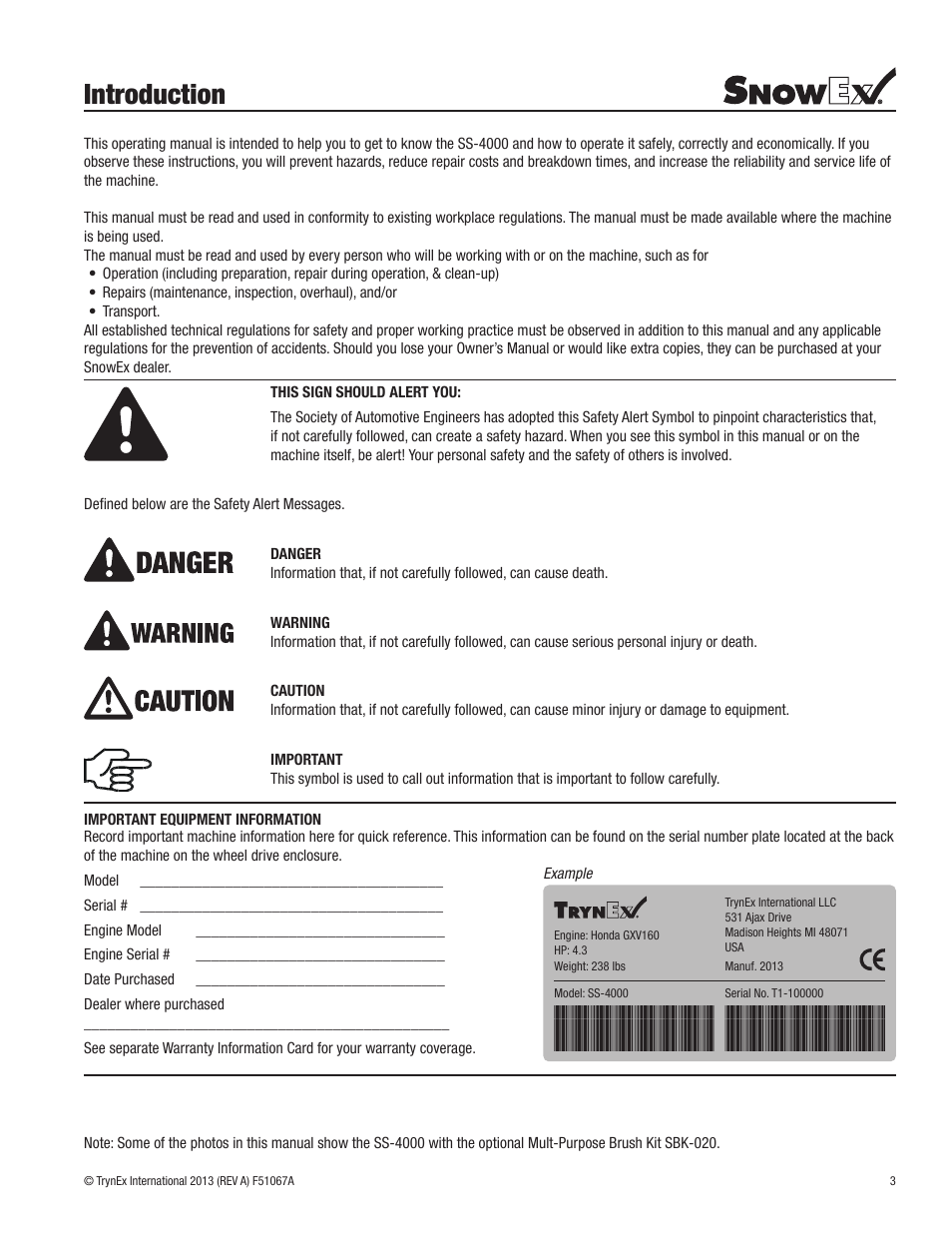 Introduction | SnowEx SS-4000 User Manual | Page 3 / 24