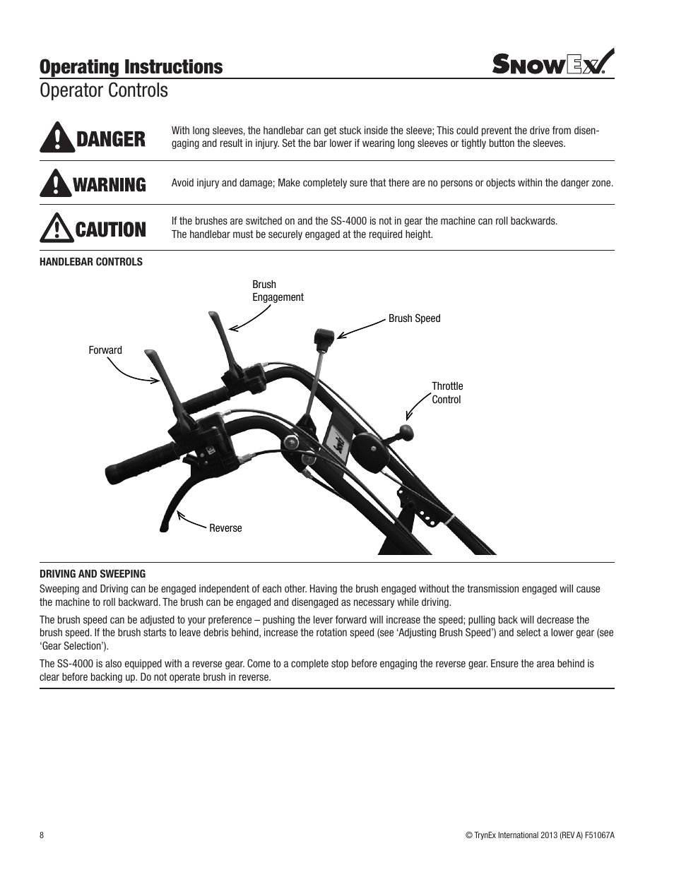 Operating instructions operator controls | SnowEx SS-4000 User Manual | Page 8 / 24