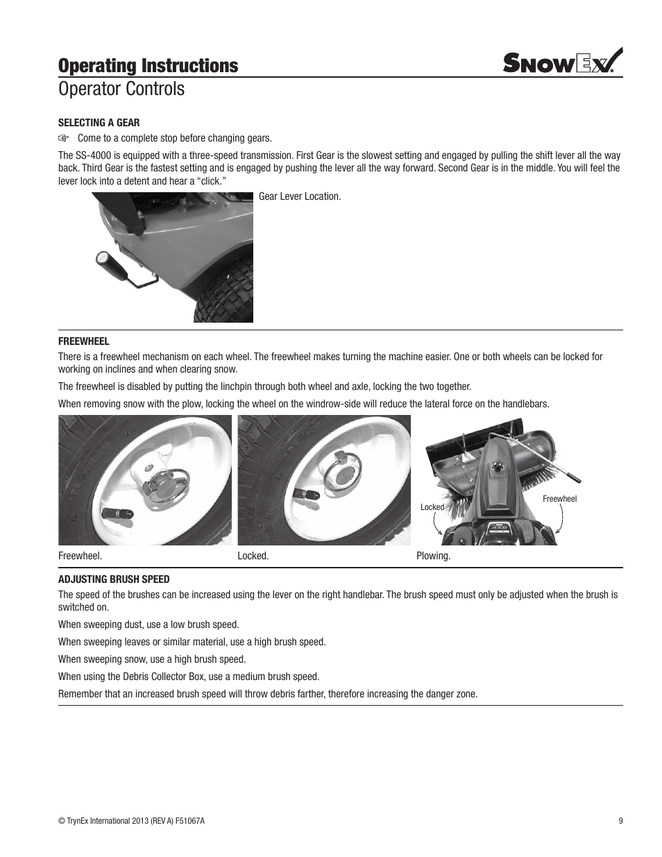 Operating instructions operator controls | SnowEx SS-4000 User Manual | Page 9 / 24