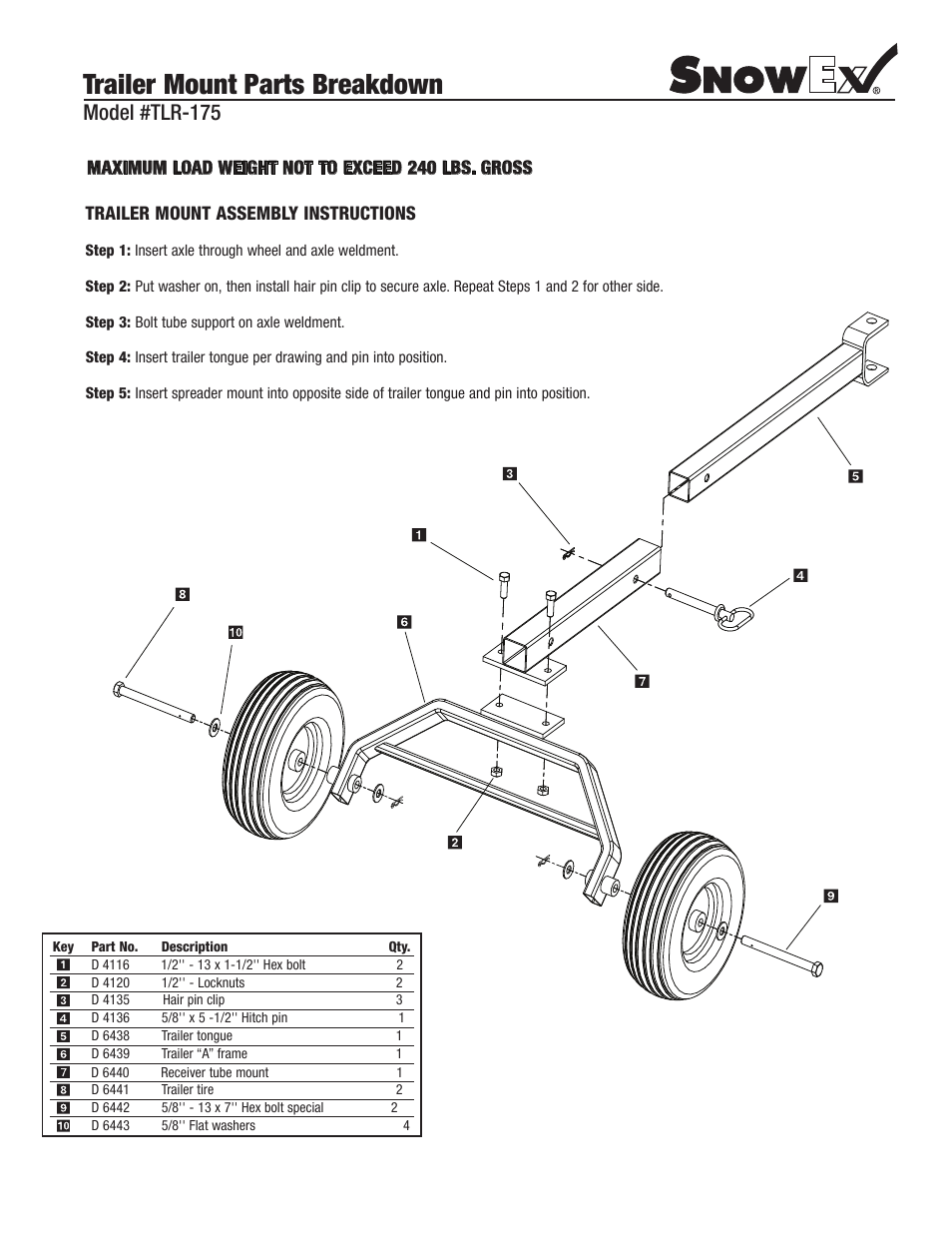 SnowEx TLR-175 User Manual | 1 page