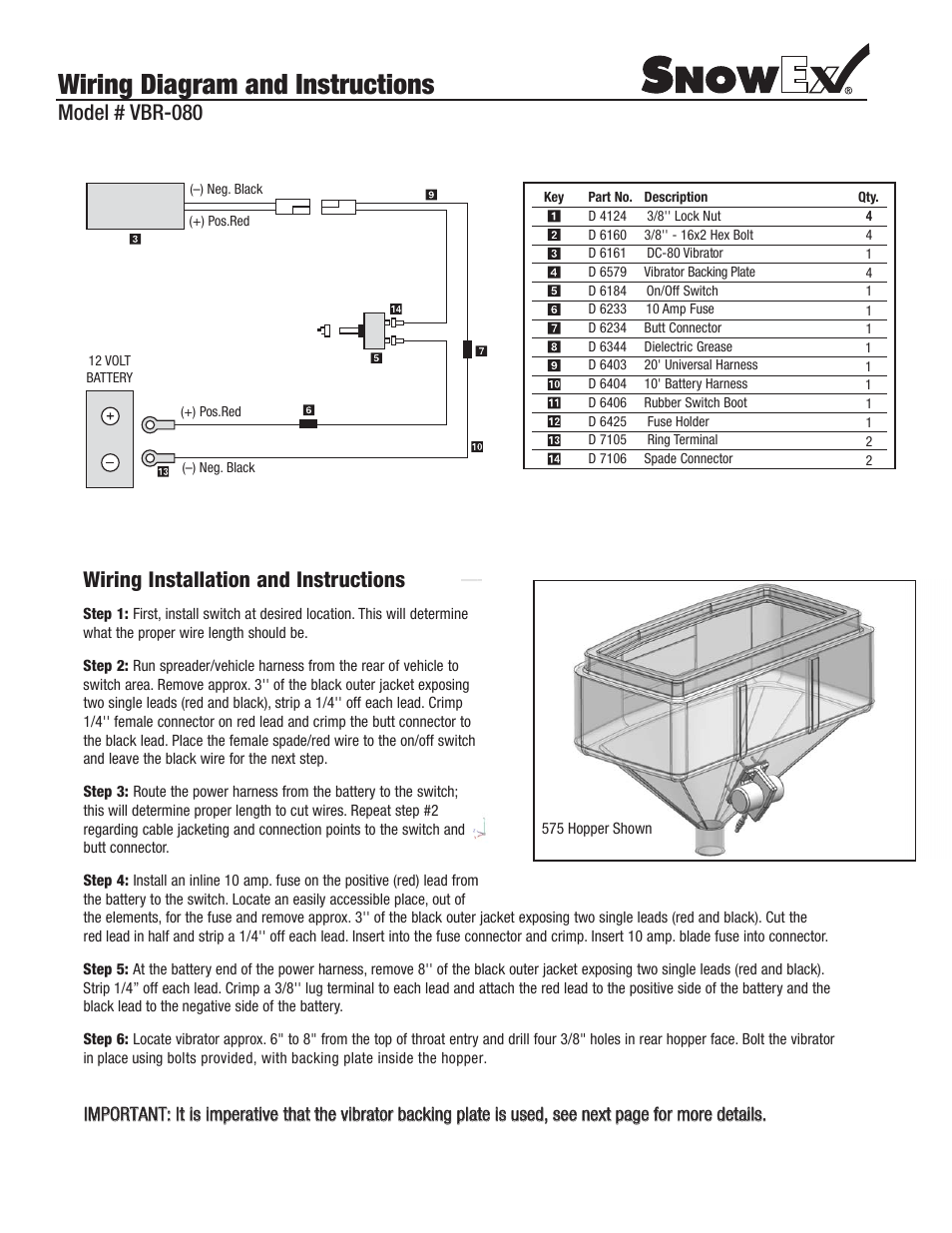 SnowEx VBR-080 User Manual | 2 pages