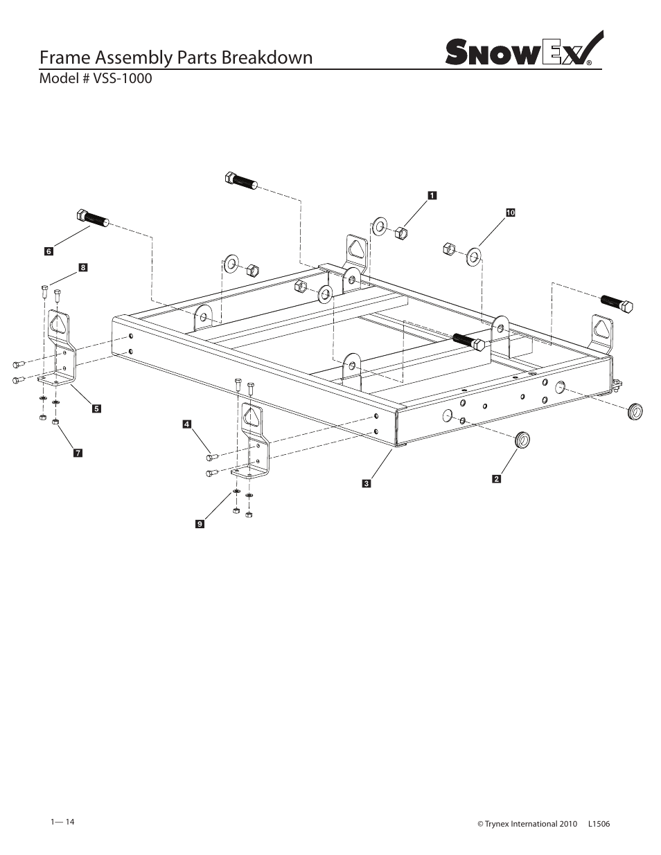Frame assembly parts breakdown | SnowEx VSS-3000 User Manual | Page 14 / 48