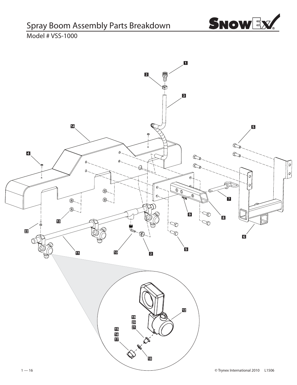 Spray boom assembly parts breakdown | SnowEx VSS-3000 User Manual | Page 16 / 48