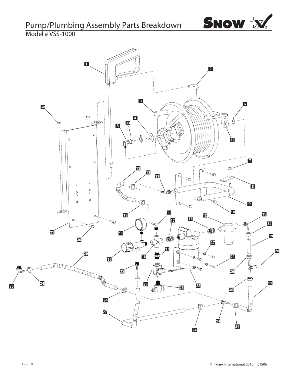 Pump/plumbing assembly parts breakdown | SnowEx VSS-3000 User Manual | Page 18 / 48