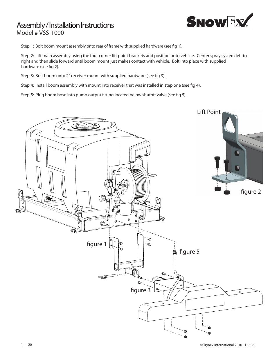 Assembly / installation instructions, Model # vss-1000, Figure 2 figure 1 lift point figure 5 figure 3 | SnowEx VSS-3000 User Manual | Page 20 / 48