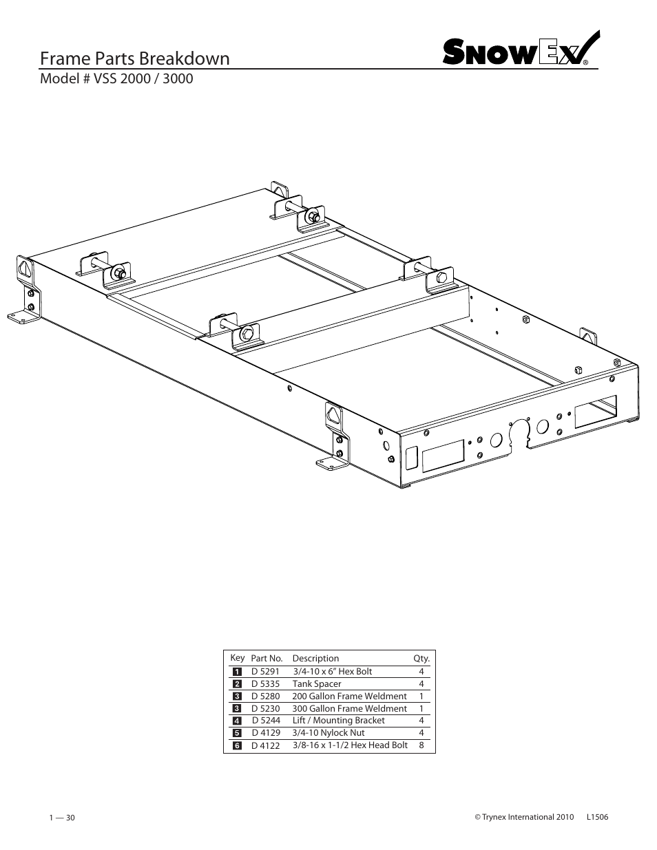 Frame parts breakdown | SnowEx VSS-3000 User Manual | Page 30 / 48