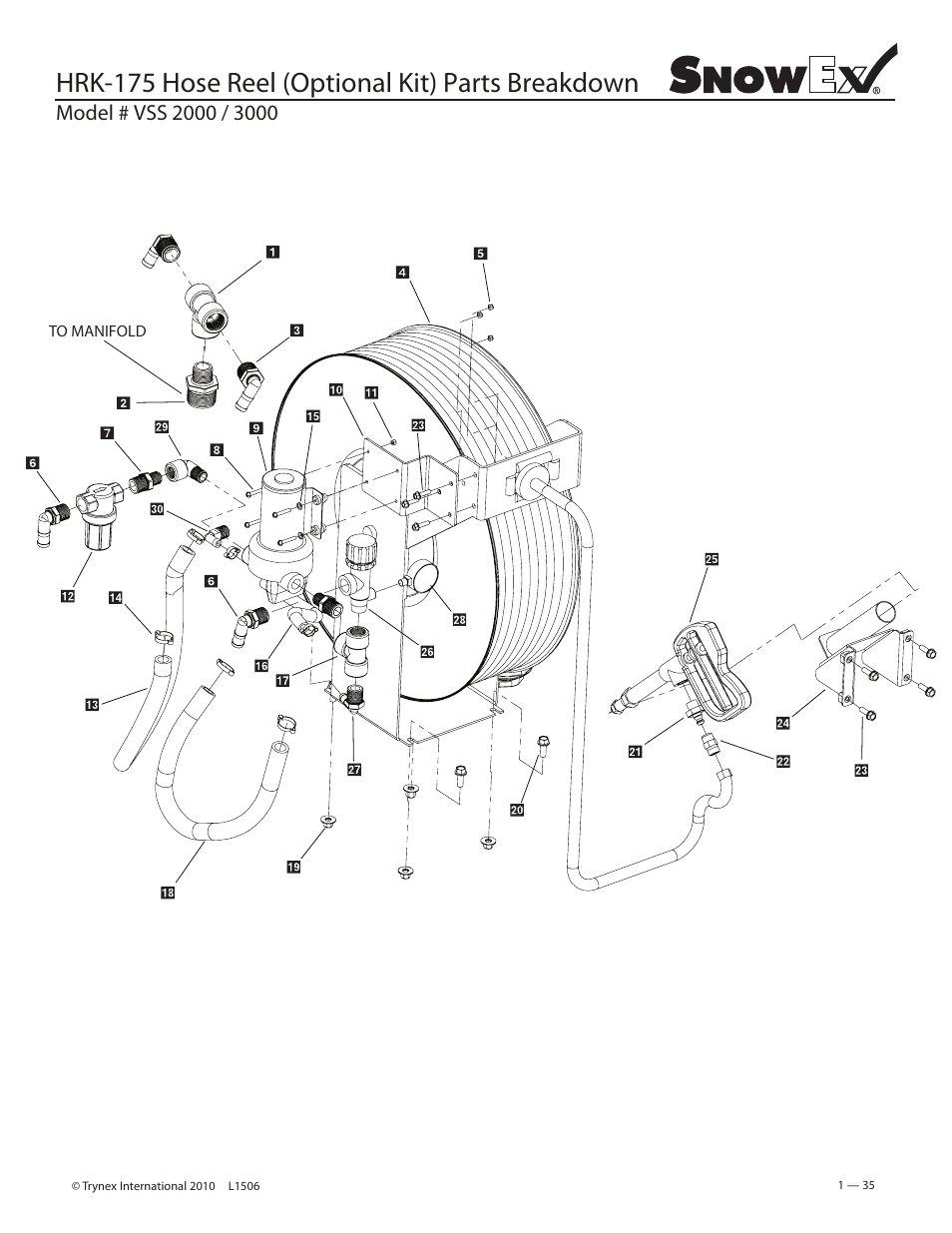 Hrk-175 hose reel (optional kit) parts breakdown | SnowEx VSS-3000 User Manual | Page 35 / 48