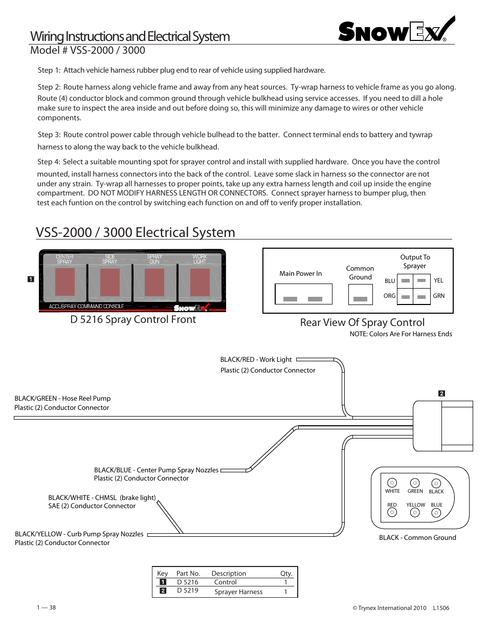 D 5216 spray control front, Rear view of spray control | SnowEx VSS-3000 User Manual | Page 38 / 48